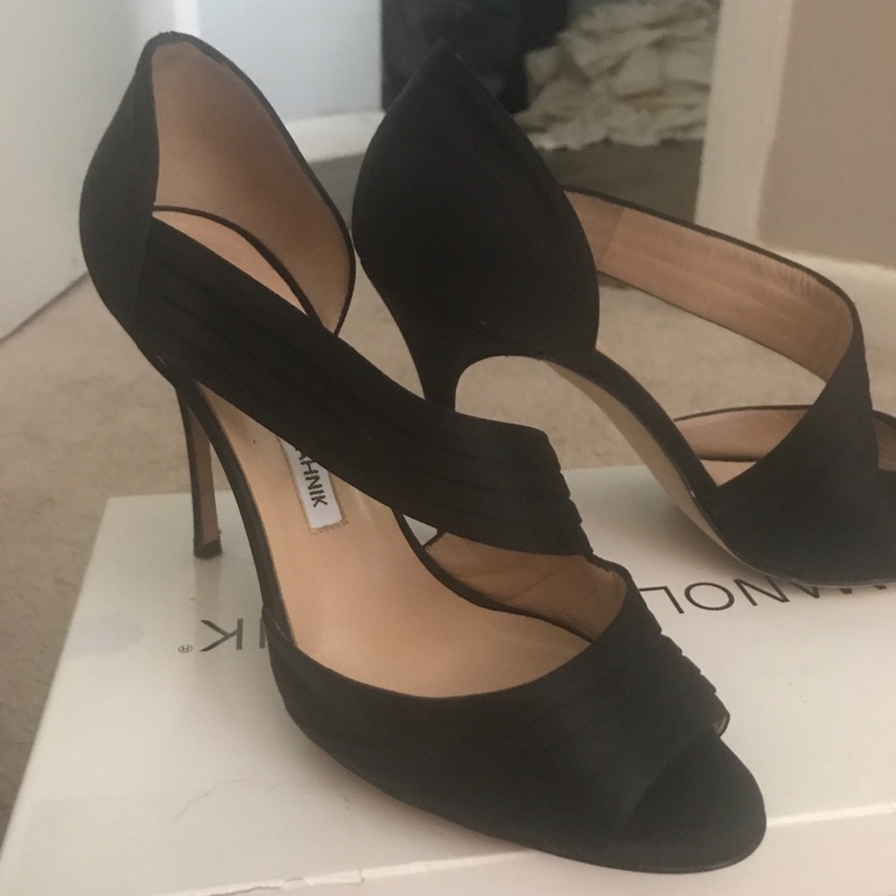 Manolo Blahnik Black Satin Heels